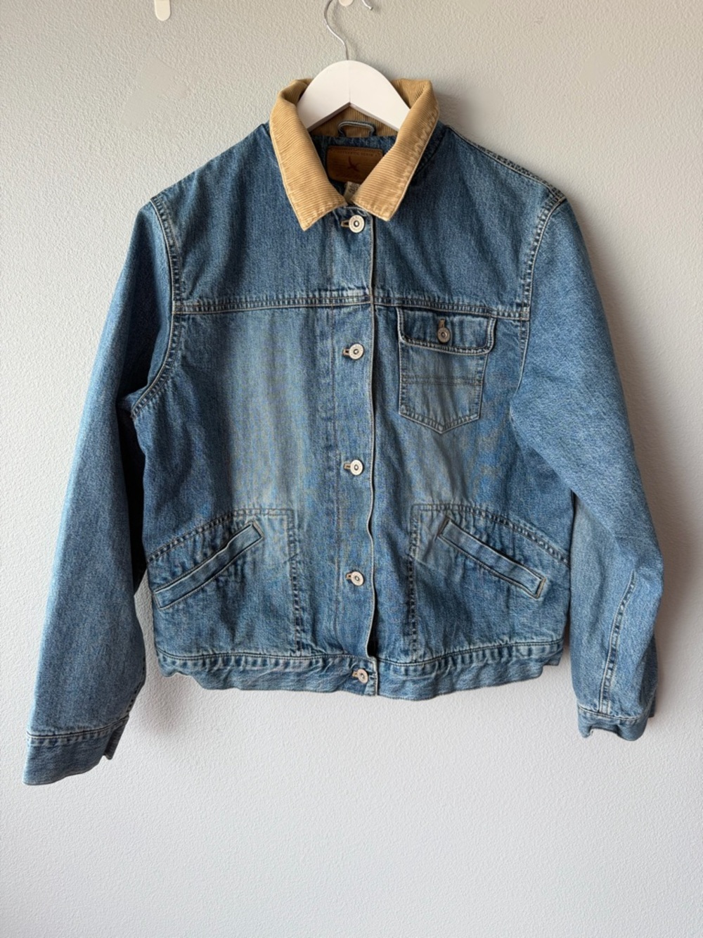 Eddie Bauer 90s vintage corduroy collar button up denim jacket Women’s sz L